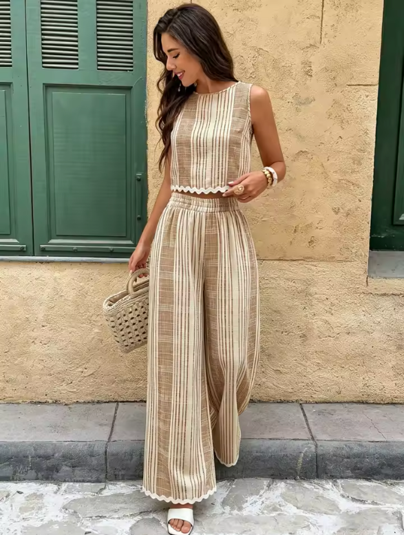 Conjunto Lino Rayas Borde Ondulado (Ref. 1022)