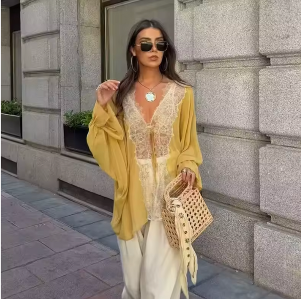 Camisa Oversize de Verano Mostaza
