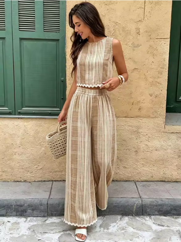 Conjunto Lino Rayas Borde Ondulado (Ref. 1022)