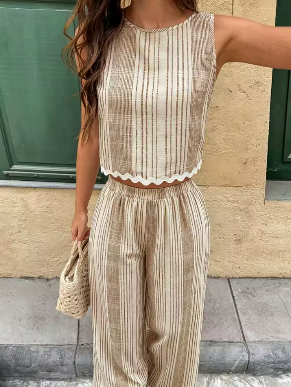 Conjunto Lino Rayas Borde Ondulado (Ref. 1022)