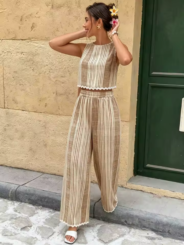 Conjunto Lino Rayas Borde Ondulado (Ref. 1022)