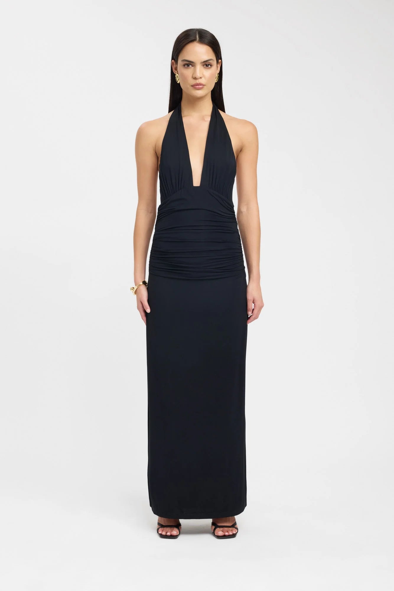 Vestido Maxi Halter Negro Fruncido